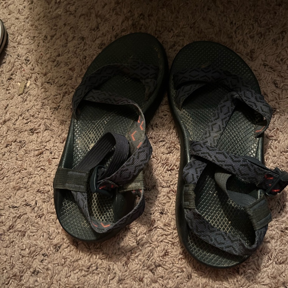 blue and black chacos